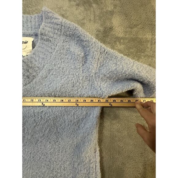 Aerie Women’s V-Neck Sweater Small Blue Fuzzy Soft Long Sleeve Pullover Cozy - Picture 4 of 5